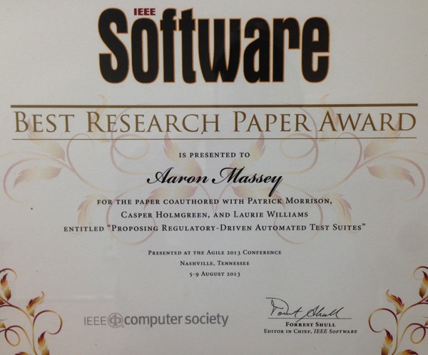 Agile 2013 Best Paper Award