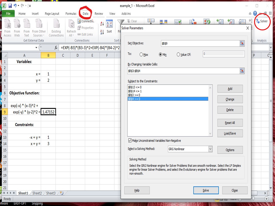 process layout excel solver